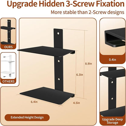 Professional Invisible Floating Book Shelves for Wall, 4 Tier Vertical Spine Book Tower Hanging Bookshelves, Wall Mounted & Space Saving, Heavy Duty Metal Book Organizer for Home Office, 2 Pack Black