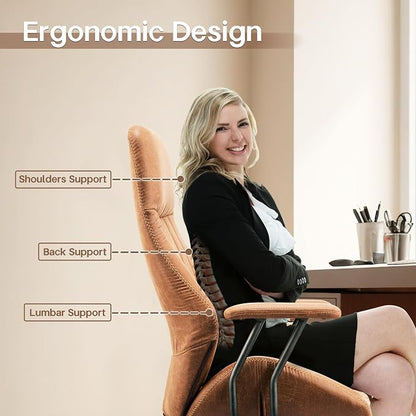 HOOOWOOO Faux Suede Leather Home Office Desk Chair,MCM Modern Ergonomic Task Work Chair,Computer Gaming Chair with Cushion Seat Lumbar Support Reclining High Back for Long Hours(Brown)