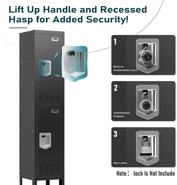 BUTISOW Metal Lockers - 66" Height Steel Lockers for Employees with 2 Door Storage Locker with Card Slot for Employees Gym School Home Office Garage - Assembly Required