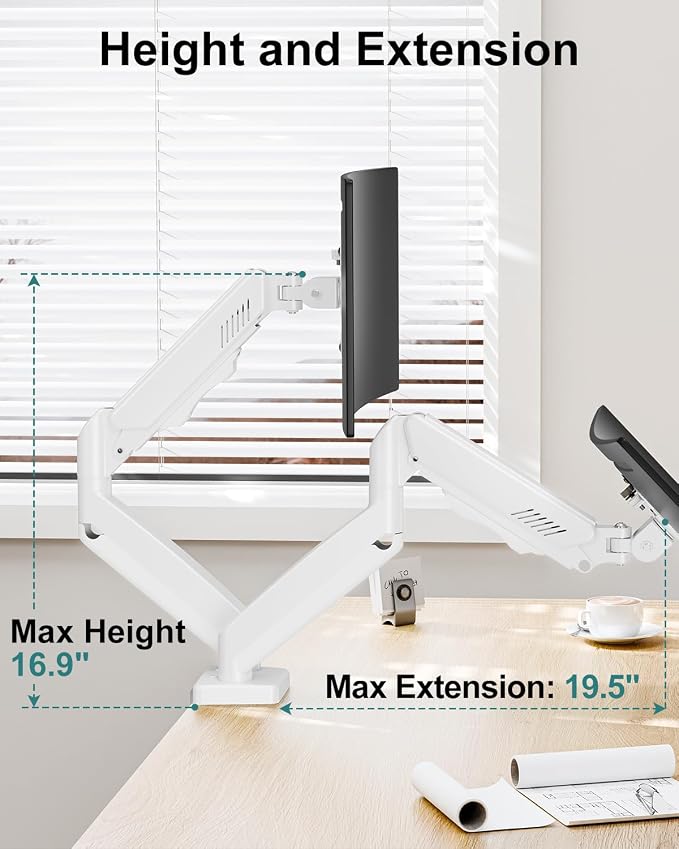 Dual Monitor Arm Desk Mount Fits 13 to 32 inch Computer Screens, Holds 4.4 to 19.8lbs Display VESA Mount, Adjustable Double Monitor Stand with Clamp/Grommet Base, 75/100mm Bracket, White, Freelift