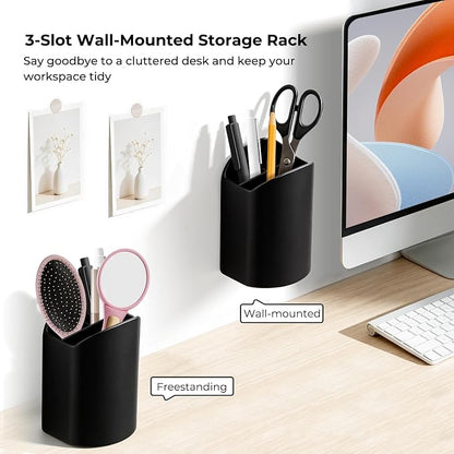 UMUST Silicone Pencil Holder, Self Adhesive Pen Organizer for Desktop, No Drill Wall-Mounted Electric Toothbrush Holder, 3-Slot Multi-Functional Holder Accessories for Home, Office, School (Blcak)