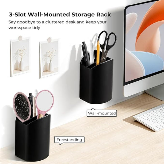 UMUST Silicone Pencil Holder, Self Adhesive Pen Organizer for Desktop, No Drill Wall-Mounted Electric Toothbrush Holder, 3-Slot Multi-Functional Holder Accessories for Home, Office, School (Blcak)