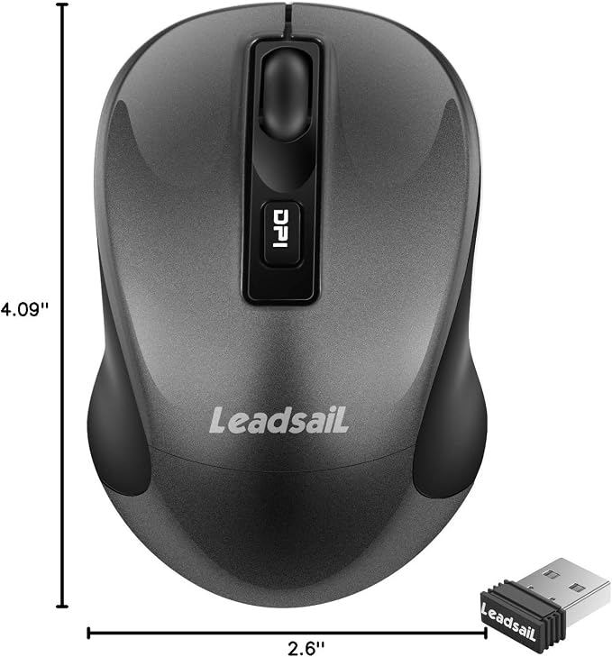 Leadsail Wireless Slim Cordless Mouse, 2.4G USB Mouse for Laptop, Desktop, MacBook - Less Noise, Optical, 4 Buttons