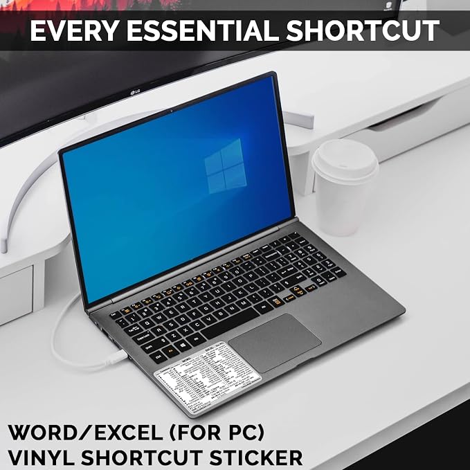 Synerlogic (2pcs) Word/Excel Windows Shortcut Sticker | Reference Guide Keyboard Shortcuts | Work from Home Essentials | Excel Shortcuts Cheat Sheet Laminated Vinyl (White/Small/2)