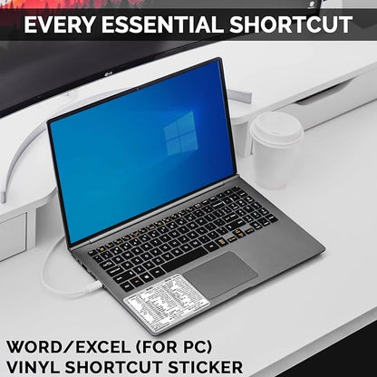 SYNERLOGIC Microsoft Word/Excel (for Windows) Reference Guide Keyboard Shortcut Sticker, Laminated, No-Residue Vinyl (White/Small, Pack of 5)