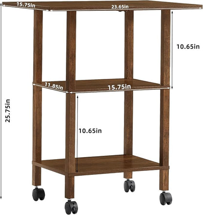 YUFAM 3 Tier Home Printer Stand with Storage, Wooden Mobile Printer Table Shelf, Rolling Printer Cart Shelf with Lockable Wheels fit Fax Machine, Scanner, Brown