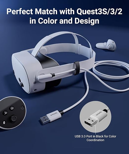 Syntech Link Cable 10 FT Compatible with Oculus/Meta Quest 3/Meta Quest 3S, Quest2/Pro/Pico 4/Ultra Accessories and PC/SteamVR, High Speed PC Data Transfer, USB 3.0 to USB C Cable for VR Headset