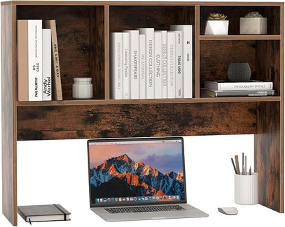 GOFLAME 4 Cubes Desktop Bookshelf, 37” Tabletop Wood Desk Shelf for Computer Monitor, Modern Countertop Desk Display Hutch Storage Organizer Shelf for Home Office, Dorm, Study, Rustic Brown