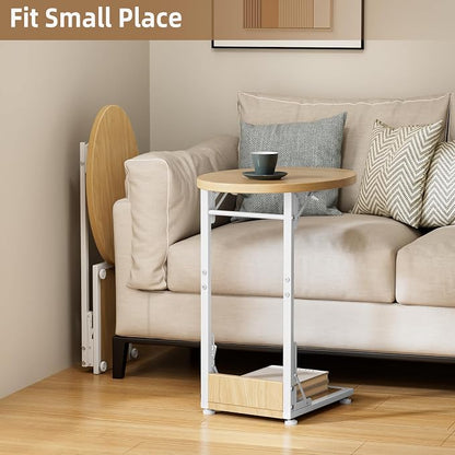 Elbourn Folding Side Table End Couch Tables, C-Shaped End Table for Living Room, Small End Table for Bedroom, Coffee Table(Nature Wood Color)
