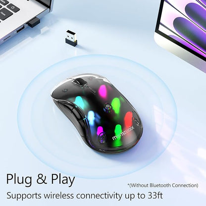 memzuoix 2.4G LED Wireless Mouse, Rechargeable Ergonomic Mouse with Detachable Cover, 1200 DPI Portable Optical Computer Mouse with USB Receiver for Laptop, PC, Desktop and MacBook, 5 Buttons-Black