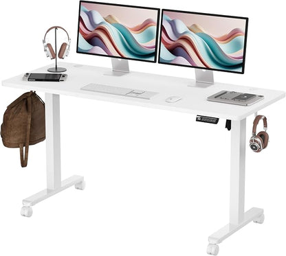 Monomi 59 inch Electric Standing Desk with Memory Preset, Adjustable Height Standing Desk for Home Office & Gaming, Large Computer Desk with Anti-Collision, White