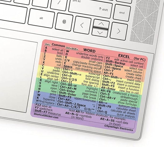 Synerlogic (10pcs) Word/Excel Windows Shortcut Sticker | Reference Guide Keyboard Shortcuts | Work from Home Essentials | Excel Shortcuts Cheat Sheet Laminated Vinyl (Rainbow/Small/10)
