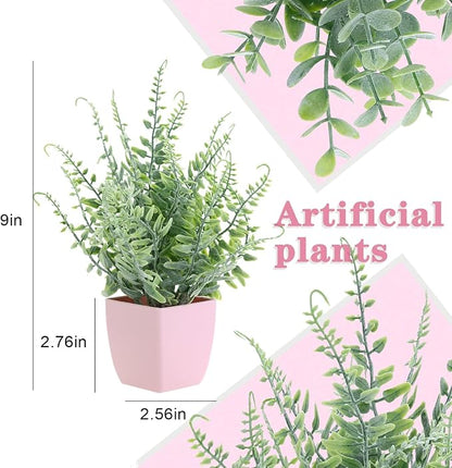 summer flower 2 Pack Small Fake Plants in Pink Pot Artificial Plant Eucalyptus Faux Potted Greenery Wheal Grass for Home Decor Indoor Bathroom Office Desk Shelf Bedroom Kitchen Cabinet Decorations
