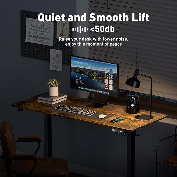48x24 in Electric Standing Desk,Adjustable Height with Wheels,Brown | Spliced Desktop,27.9"–46.8" Height Range,4 Memory Presets,Lockable Wheels,Headphone Hook,Sit Stand Desk,Home Office