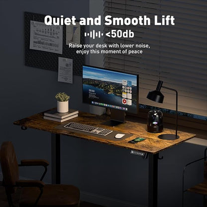 48x24 in Electric Standing Desk,Adjustable Height with Wheels,Brown | Spliced Desktop,27.9"–46.8" Height Range,4 Memory Presets,Lockable Wheels,Headphone Hook,Sit Stand Desk,Home Office