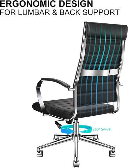 Ergonomic Office Chair, Adjustable Swivel Desk Chair with Armrests in Vegan Leather, High Back Chair for Lumbar Support, Home Office Chair (Black)
