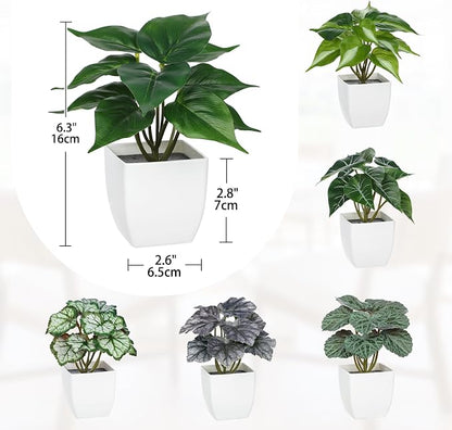 Briful 6PCS Fake Plants Potted Artificial Plants, Mini Faux Plants in White Pots Greenery Décor for Home Office Table Shelf Bathroom Farmhouse Indoor Decoration