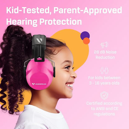 Vanderfields Hearing Protection Ear Muffs - Over 31 dB (2K Hz) Broad Noise Cancelling Sound Reduction Earmuffs for Kids 3-12