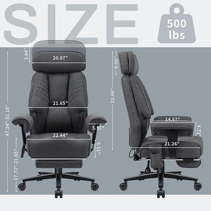 HOFFREE 500lbs Big and Tall Office Chair for Heavy People Executive Office Chair with Wide Seat High Back Computer Desk Chair with Adjustable Lumbar Support Grey Fabric