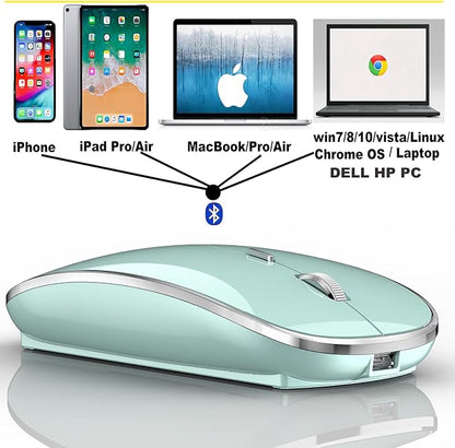 Rechargeable Bluetooth Mouse Wireless Bluetooth Mouse for iPad pro iPad Air Mac MacBook Pro MacBook Air Laptop Chromebook Windows HP DELL (Blue)