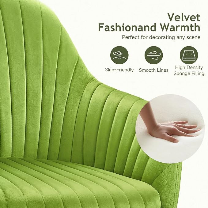 Warmiehomy Velvet Desk Chair for Home Office, Modern Swivel Task Chair, Women Vanity Chairs with Arm Rest for Bedroom Dressing Room, Velvet Moss Green