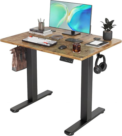 Claiks Electric Standing Desk, 35 x 20 Inch Small Height Adjustable Sit Stand Desk for Home Office, Computer Desk with Memory Presets, Cable Management&Headphone Hooks, 156 lbs Capacity, Rustic Brown