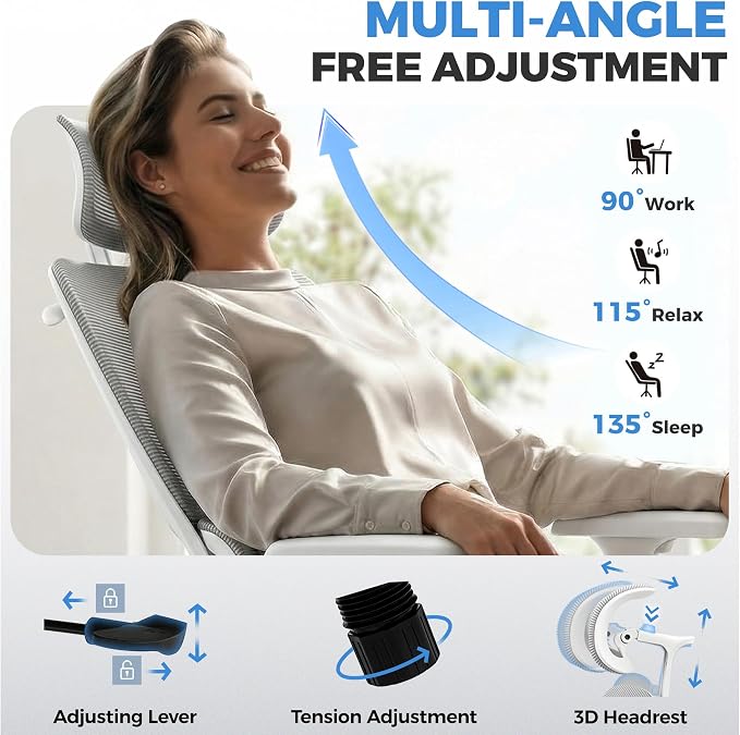 Office Chair, Ergonomic Office Desk Chair with Lumbar Support, Breathable Mesh Back & Thick Seat Cushion, High Back Office Desk Chairs Comfy for Home Office, Gray, Upgrade
