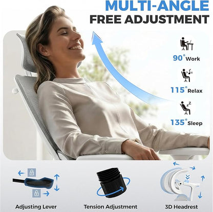 Office Chair, Ergonomic Office Desk Chair with Lumbar Support, Breathable Mesh Back & Thick Seat Cushion, High Back Office Desk Chairs Comfy for Home Office, Gray, Upgrade