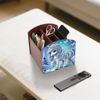 Diamond Painting Wooden Desk Organizer, DIY Diamond Art Storage Box, Crystal Rhinestones Art Kit for Desktop Ornament, Jewelry Box & Pen Holder with Winter Blue Fantasy Design