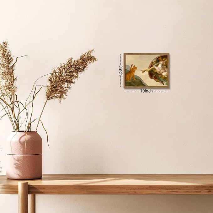 Framed Vintage Cat Canvas Wall Art, Funny Orange Cat Parody Classic Masterpiece Prints, Renaissance-Inspired Animal Artwork, Humorous Wall Decor for Living Room Bedroom Playroom – 8x10 inch
