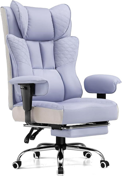 GTPLAYER Big and Tall Office Chair, Wide Ergonomic Gaming Chair with Deluxe Embossing Designed Leather with Foot Rest,150°Reclining Adjustable Soft Armrests Pocket Spring Back Support and Pillow