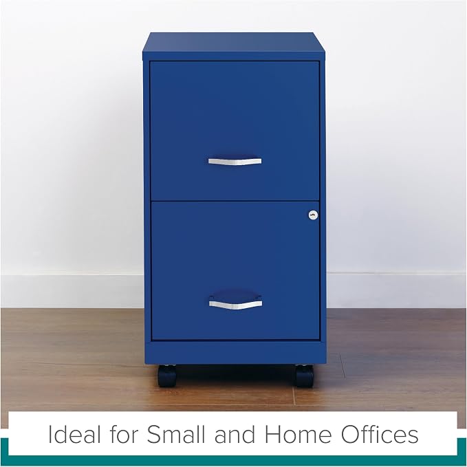 Space Solutions 2 Drawer Metal Mobile File Cabinet with Lock, Letter Size, Blue, Fully Assembled