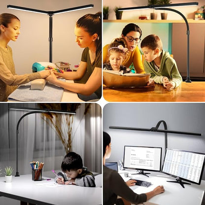 LED Desk Lamp for Office Dorm Home - Eye Caring Desk Light 18W Gooseneck Dimmable Table lamp with Anti-Glare Cover Base(No Remote)