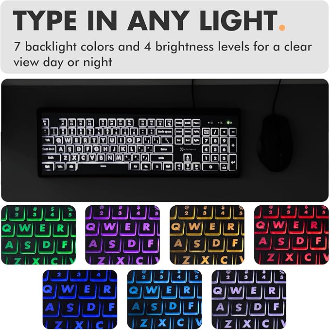 X9 Performance Wired Keyboard and Mouse Combo - Large Print Backlit Keys for Seniors, Lighted Computer Keyboard Wired, 7 LED Colors, 4 DPI Modes, USB Plug and Play for Windows PC