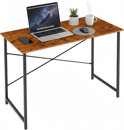 Computer Desk 40 Inch, Simple Home Office Desk Study Writing Table, Sturdy Metal Frame, Scratch-Resistant MDF Desktop for Bedroom Dorm Workspace Small Space, Brown
