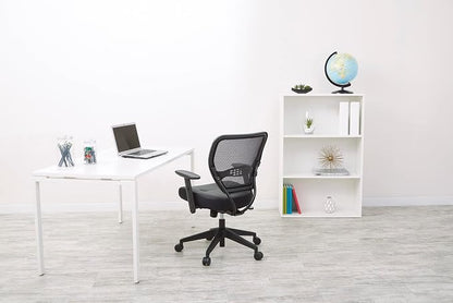 Space Seating 57 Series Professional Dark Air Grid Back Manager's Adjustable Office Chair with Built-in Lumbar Support and Padded Seat, Black Bonded Leather
