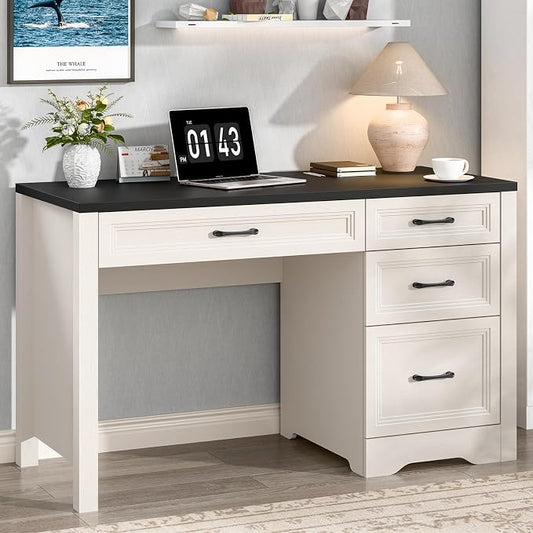 Vabches Farmhouse Executive Desk with Storage and Ample File Drawer, Rustic Large Home Writing Desk for Bedroom, Black