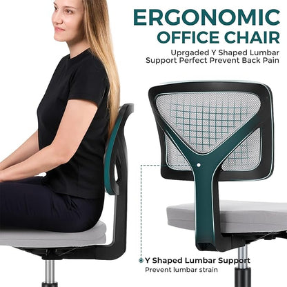 DUMOS Small Office Chairs with Wheels, Ergonomic Adjustable Home Desk Swivel Rolling Task Chair No Arms, Comfy Mesh Mid Back Computer Work Vanity Desk Chairs for Small Spaces, New Grey