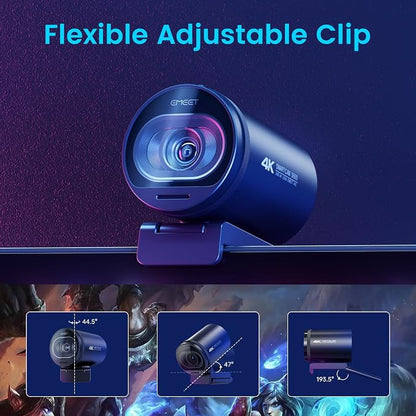 EMEET S600 4K Webcam for Streaming - Sony 1/2.55'' Sensor, PDAF Autofocus, 1080P@60FPS, 2 Noise Reduction Mics, Built-in Privacy Cover, 73° FOV, Streaming Camera for Live Commerce/Gaming/Beauty