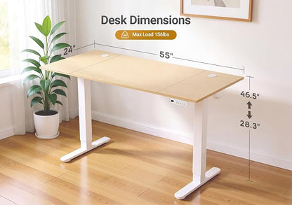 YDN Electric Standing Desk Adjustable Height, 55 x 24 Inches Sit Stand up Desk with Memory Presets & Cable Management, Home Office Desk for Office & Computer Workstation, White Frame/Nature Top