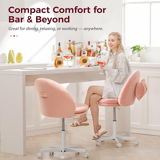 COMHOMA Vanity Chair with Velvet Fabric, Small Tall Armless Chair with Back, Cute Candy Chair for Girls Gift Living Room/Makeup Room/Bedroom/Kitchen (Height Use: Adjustable from Desk to Bar Height)