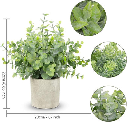 CCILAND 3 Pack Small Potted Fake Plants, Artificial Eucalyptus Plants, Lifelike Faux Frost-Hung Plants Topiaries for Home Office Shelf Desk Living Room Greenery Decor