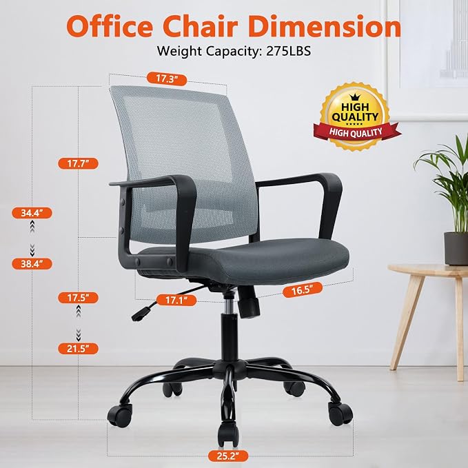 CLATINA Ergonomic Office Desk Chair - Mesh Office Chair with Adjustable Lumbar Support, Rolling Comfortable Computer Task Chairs with Arms for Home Conference-Gray, 2 Pack