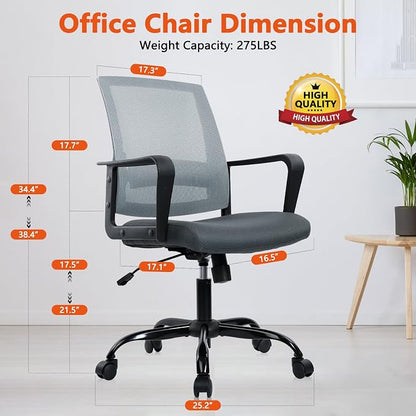 CLATINA Ergonomic Office Desk Chair - Mesh Office Chair with Adjustable Lumbar Support, Rolling Comfortable Computer Task Chairs with Arms for Home Conference-Gray, 2 Pack