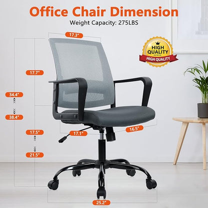 CLATINA Ergonomic Office Desk Chair - Mesh Office Chair with Adjustable Lumbar Support, Rolling Comfortable Computer Task Chairs with Arms for Home Conference-Gray, 4 Pack