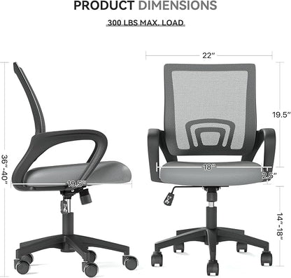 Office Chair, Ergonomic Mid-Back Mesh Desk Chair, 10 Pack, Light Gray | Lumbar Support, Adjustable Height, Rolling Wheels Design, Comfy Armrest, Work, Study, Gaming