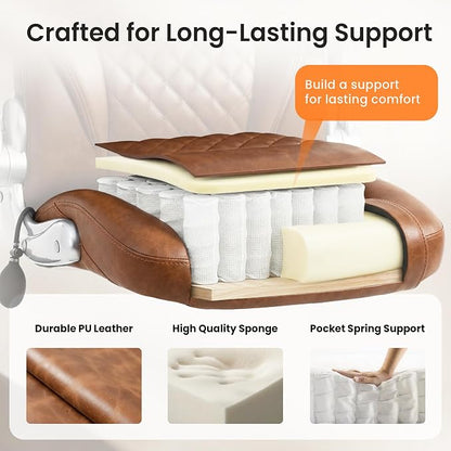 NEO CHAIR Executive Office Chair High Back Ergonomic Computer Desk Chair with Adjustable Lumbar Support Padded FILP-up Arms PU Leather Comfy Task Tilt Swivel for Home (Brown)