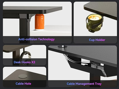 WALKINGDESK 63x55 Inches Reversible L Shaped Standing Desk, Height Adjustable With Cup Holder, Electric Corner Computer Workstation, Sit Stand up Home Office, Ergonomic Gaming, Black