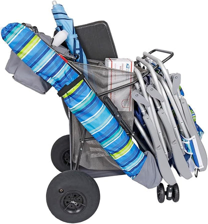 Ultimate Beach Cart with Balloon Wheels for Sand – Buggy Wagon with Big Wheels, Insulated Cooler Bag, Boogie Board & Umbrella Holder, 100 lbs Load Capacity