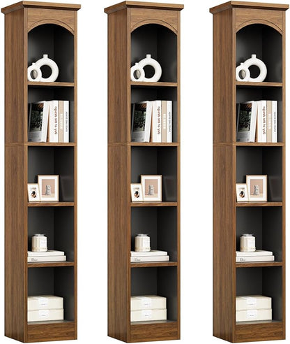 LITTLE TREE 70.9" Tall Bookshelf, 5-Tier Open Bookcase with Cubes, Bookshelves with Storage Space, Freestanding Narrow Bookcase for Home Office, Brown, 3 Pack